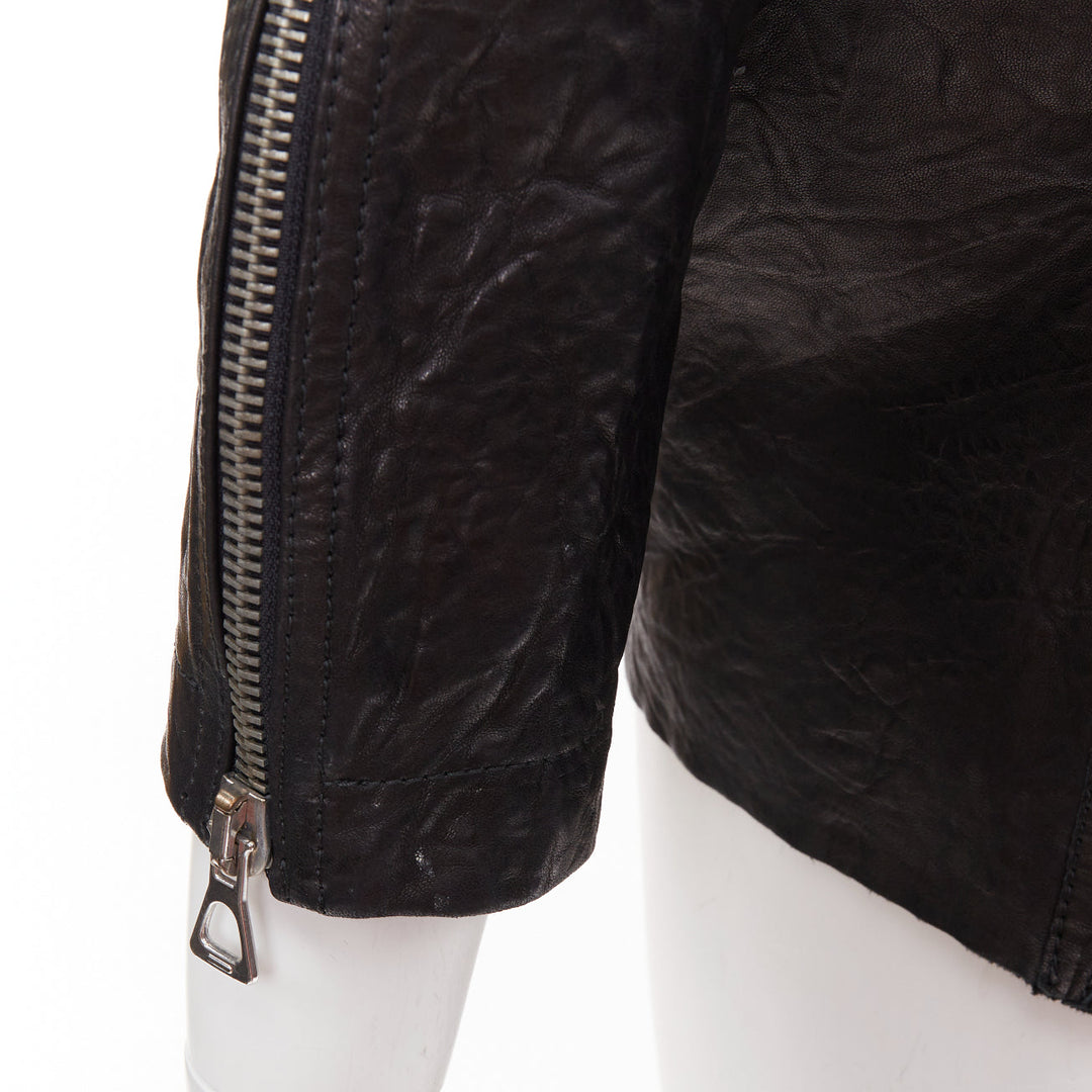 ISABEL MARANT black crinkled leather biker zip pullover jacket FR1 S
