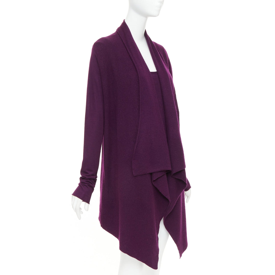 DONNA KARAN maroon purple cashmere wool silk sweater draped cardigan twin set L
