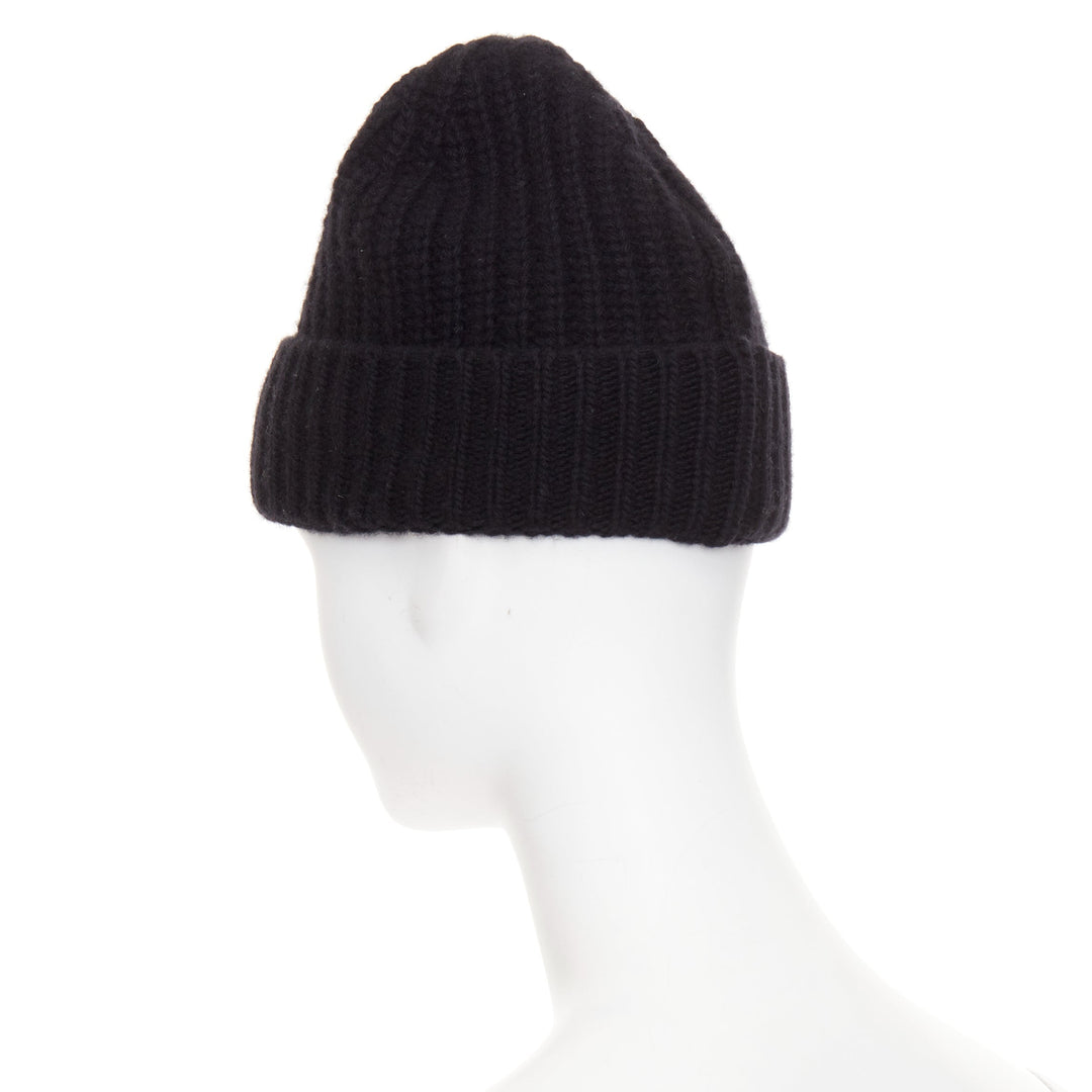MONCLER RICK OWENS 2023 logo applique ribbed beanie wool cashmere hat Sz0 XS