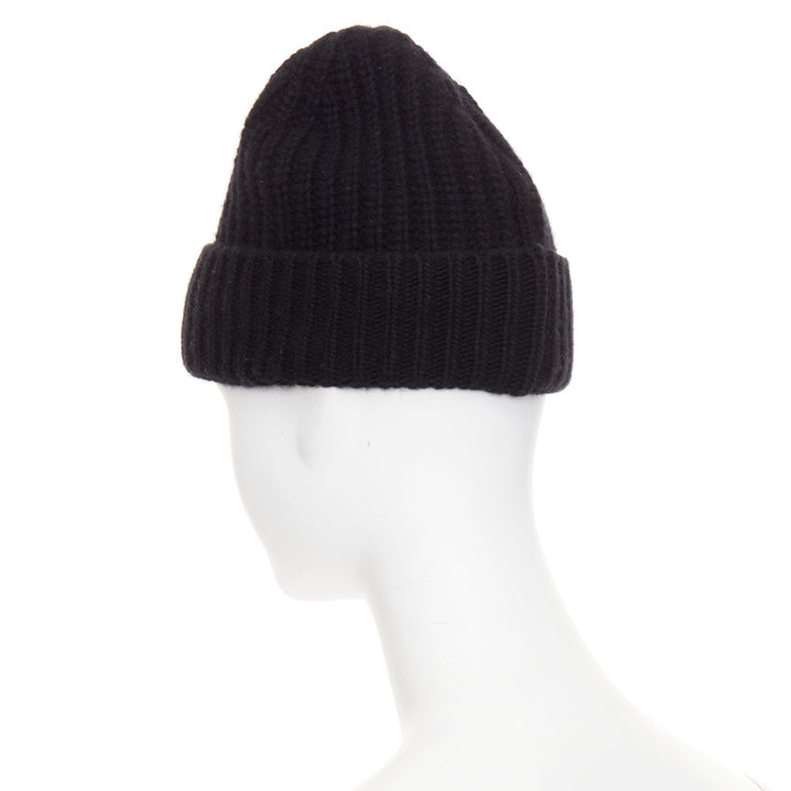 MONCLER RICK OWENS 2023 logo applique ribbed beanie wool cashmere hat Sz0 XS
