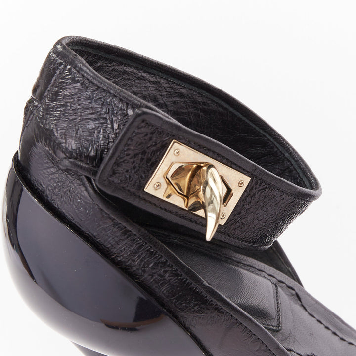 GIVENCHY 2012 Runway Shark Tooth black  gold turnlock stiletto sandals EU40
