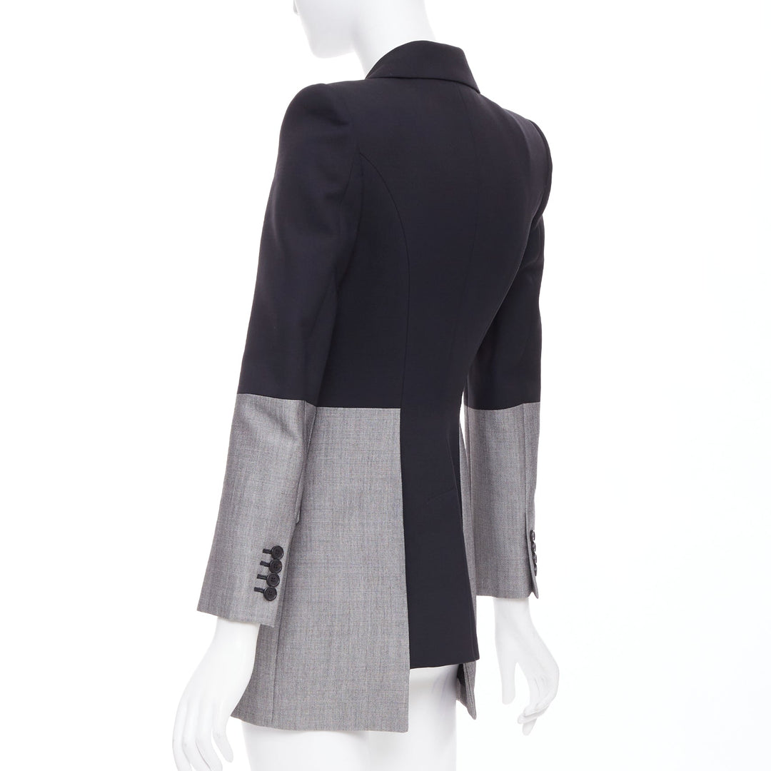 ALEXANDER MCQUEEN 2019 Runway wool silk black grey deconstructed blazer IT36 XXS
