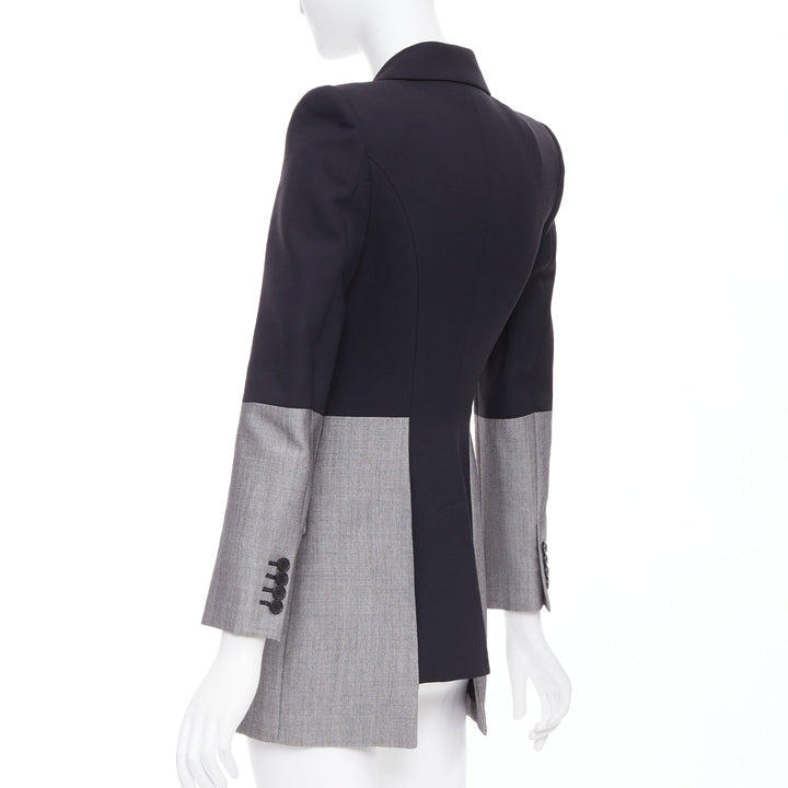 ALEXANDER MCQUEEN 2019 Runway wool silk black grey deconstructed blazer IT36 XXS