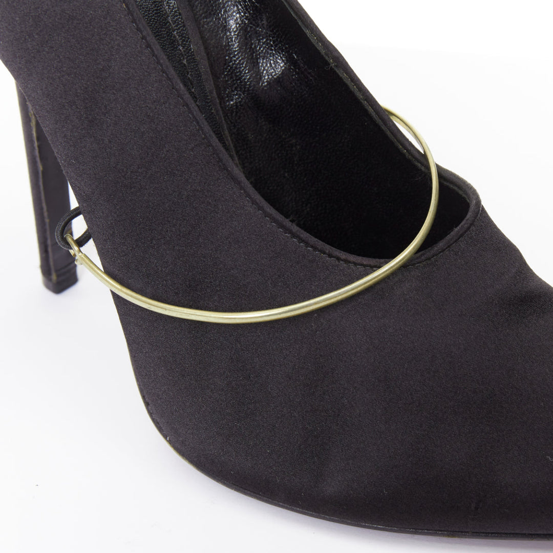 GIVENCHY 2012 Pamela black satin gold bar metal toe stiletto pumps EU40