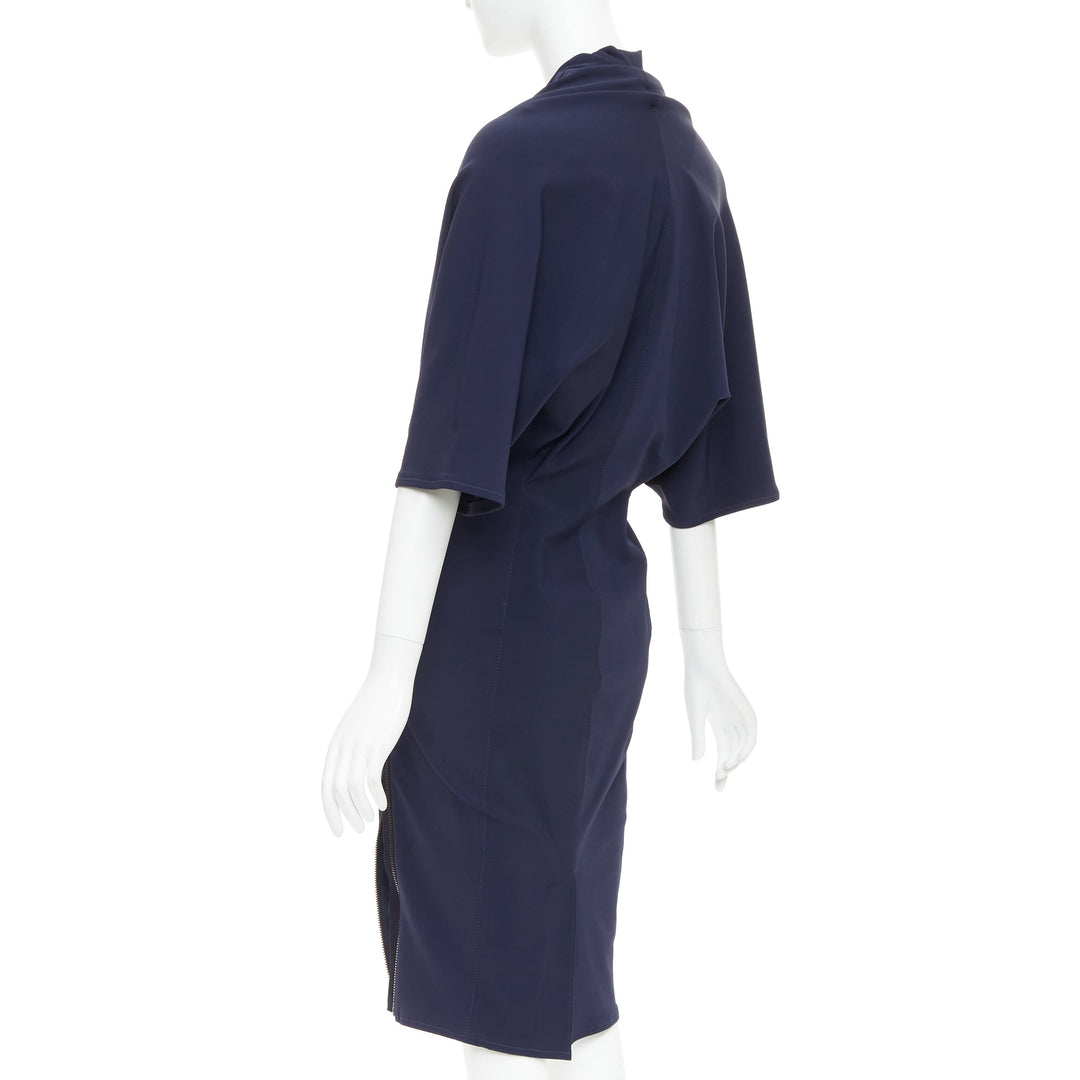 LANVIN 2011 Alber Elbaz navy drape V neck side zip side dolman dress FR40 L