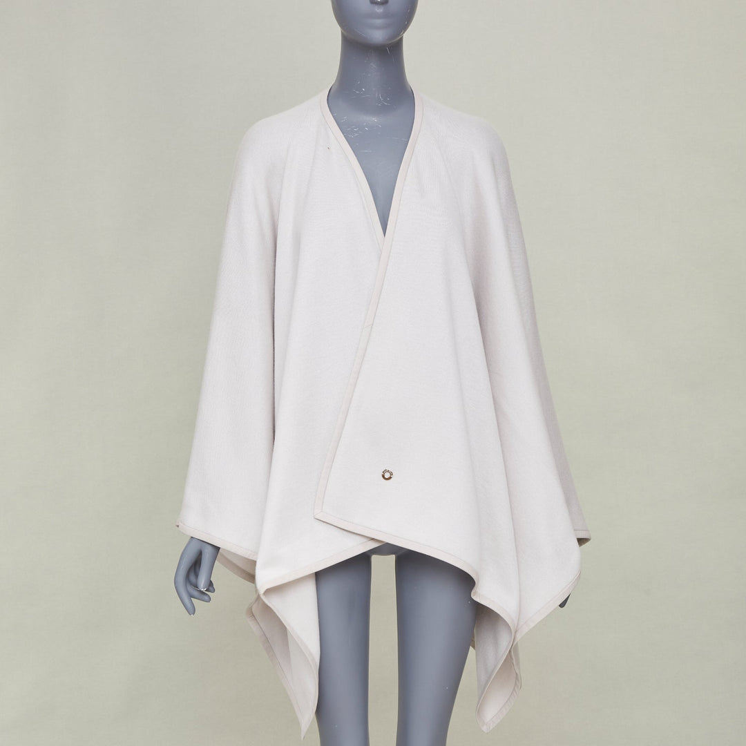 LORO PIANA 2021 cashmere silk blend leather trim button poncho cape coat