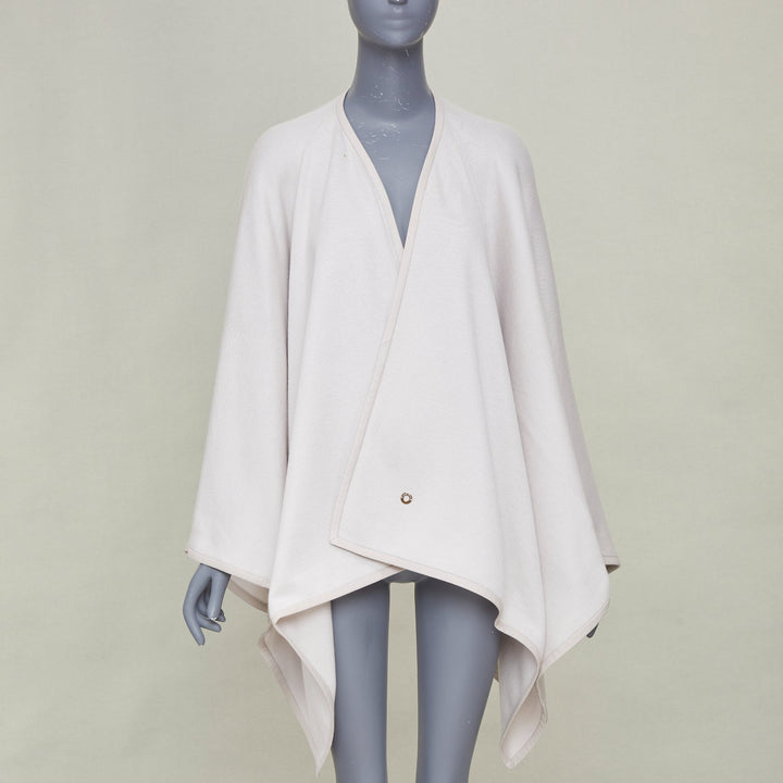 LORO PIANA 2021 cashmere silk blend leather trim button poncho cape coat
