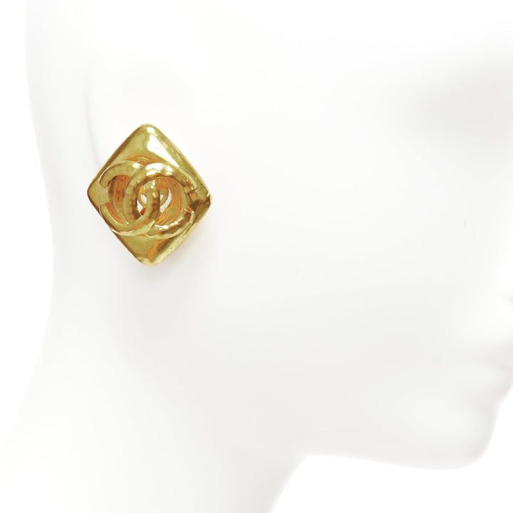 CHANEL Collection 29 Vintage gold tone oversized CC logo clip on earrings