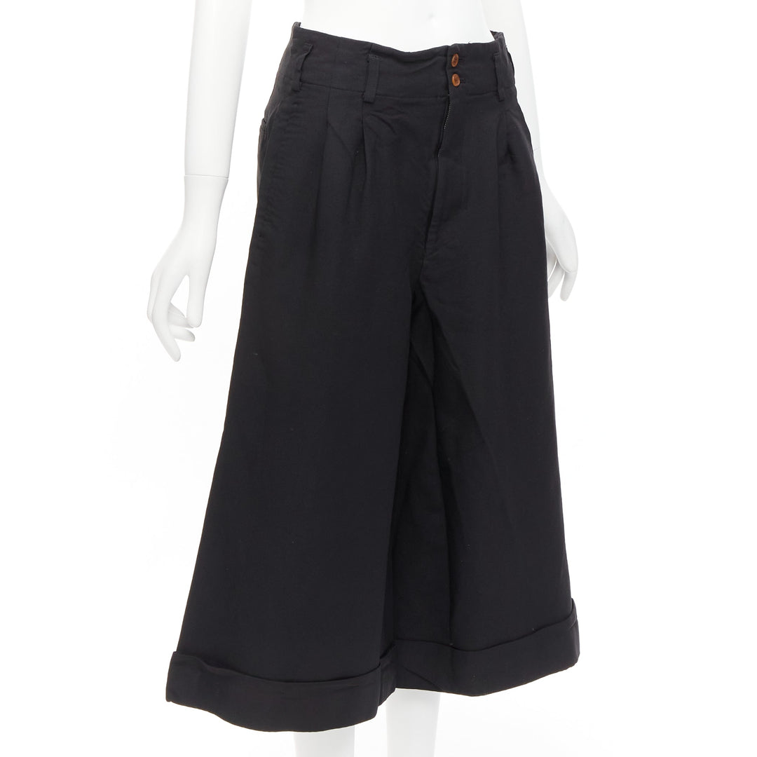 COMME DES GARCONS 2015 black polyester wide leg cuffed culotte pants XS