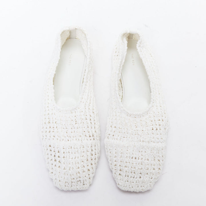 THE ROW 2024 Ballet white crochet fabric trimmed flat shoes EU38