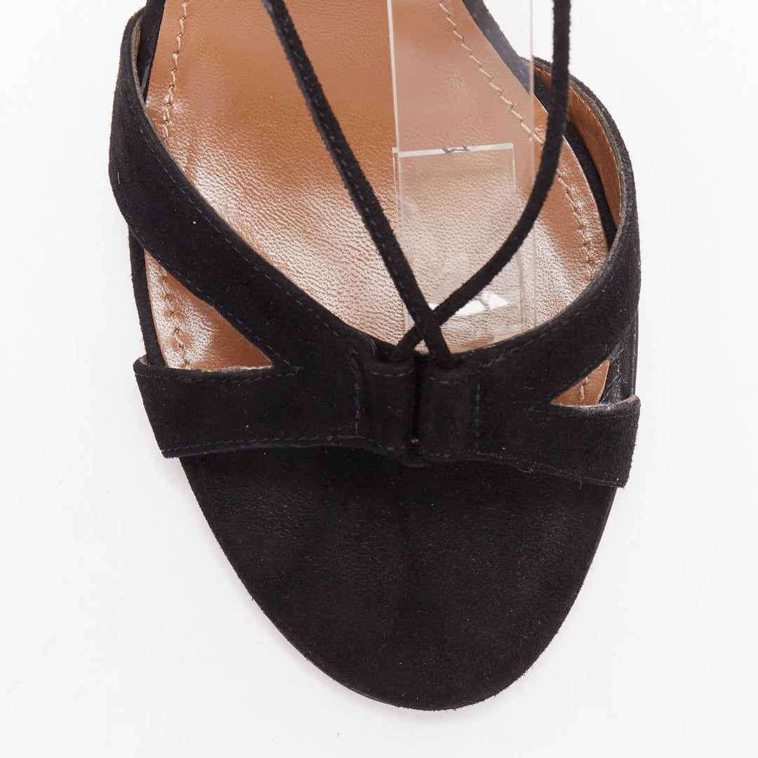 AQUAZZURA black suede leather strappy open toe sandals EU39