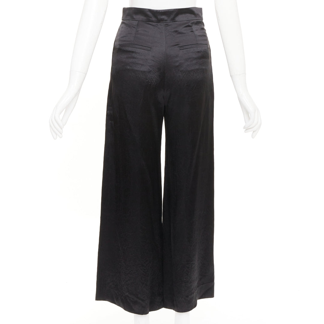CHANEL 2021 Runway black silk wide leg cc resin button sailor trousers FR34 XS