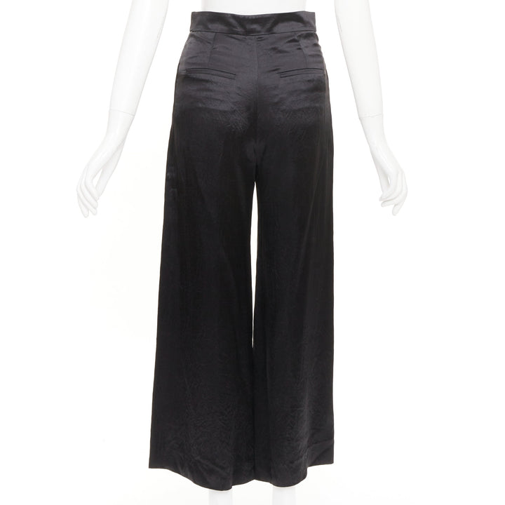 CHANEL 2021 Runway black silk wide leg cc resin button sailor trousers FR34 XS