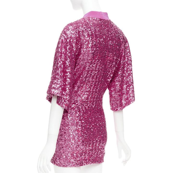 THE ATTICO hot pink sequin dolman sleeves crew neck mini dress IT38 XS