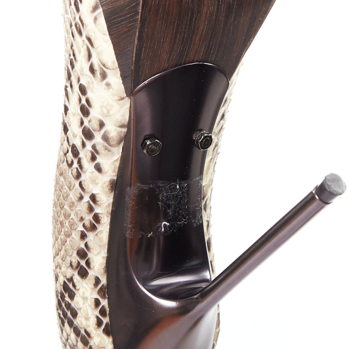LANVIN 2011 beige scaled leather brown wood platform pumps EU36.5
