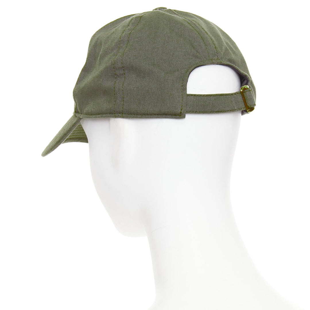 CELINE Sulky olive green cotton white carriage logo baseball cap hat 59cm