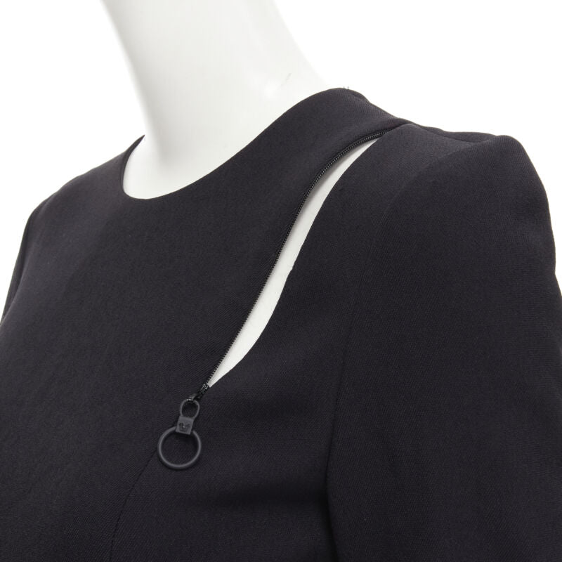 VERSACE black wool crepe Medusa ring irregular zip detail dress IT38 S