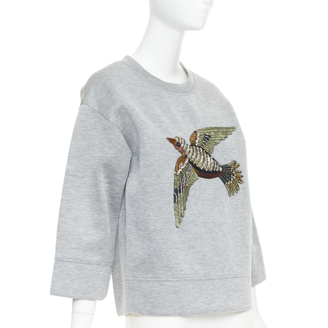 GUCCI 2015 grey neoprene crystal embroidered Swallow sweatshirt S