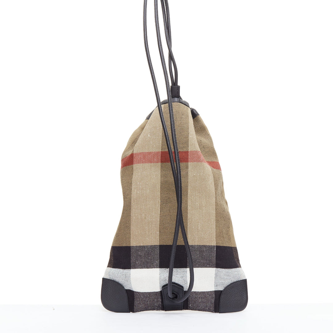 BURBERRY House Check cotton canvas leather trim sling backpack