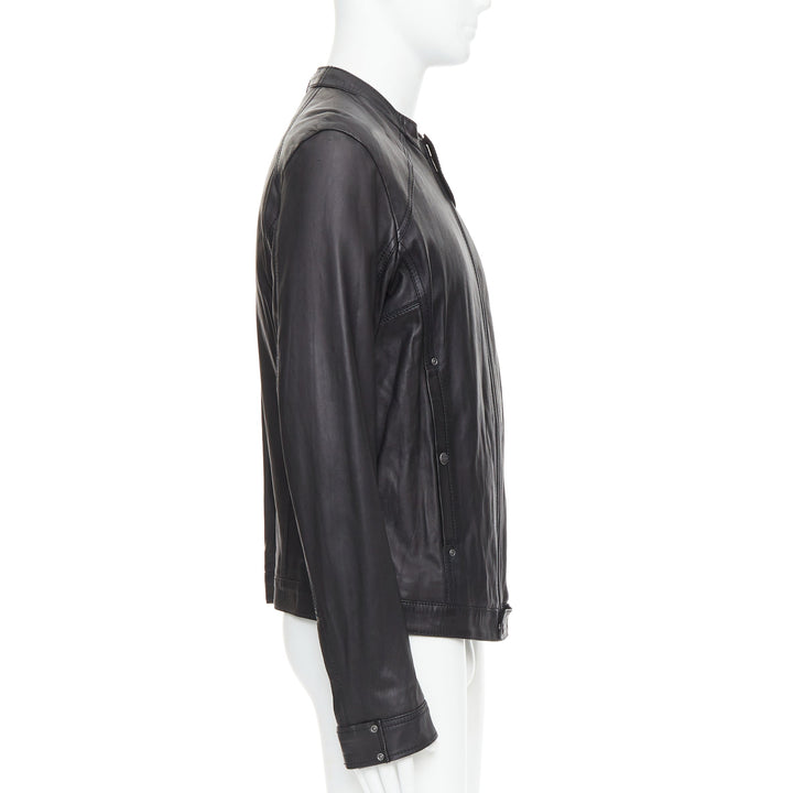 DIESEL black lambskin leather panelled cotton lined biker jacket XL