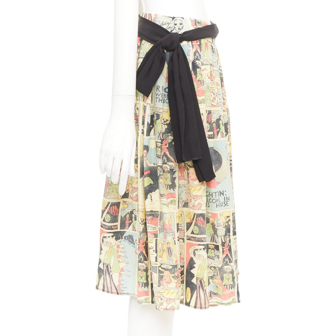 PRADA 2018 Runway manga anime comic strip graphic black tie silk skirt IT40 S
