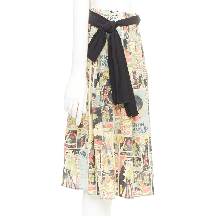 PRADA 2018 Runway manga anime comic strip graphic black tie silk skirt IT40 S