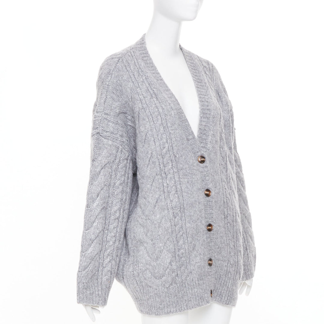 HELSA Serena grey oversized cable knit melange horn button chunky cardigan XS