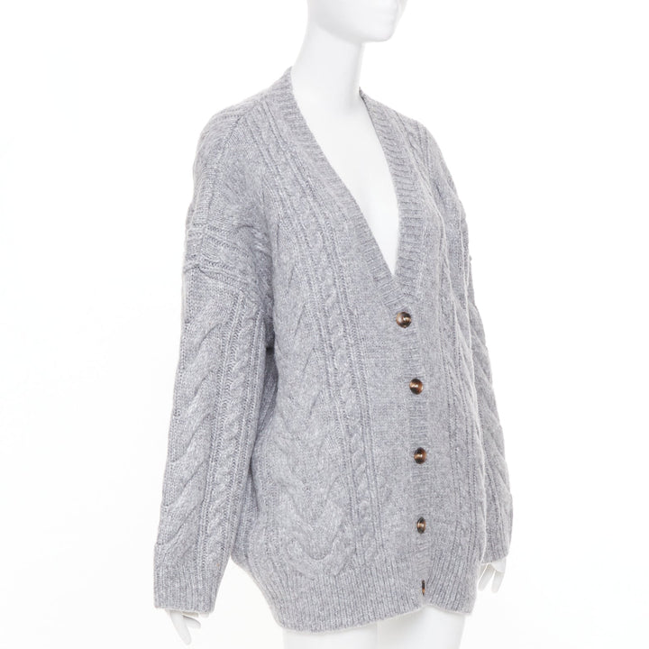 HELSA Serena grey oversized cable knit melange horn button chunky cardigan XS
