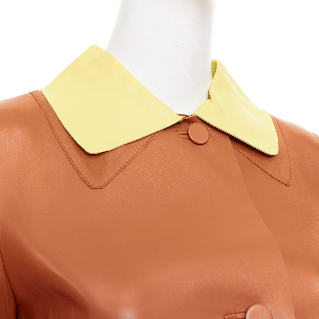 MARNI SS2015 yellow tan turquoise colorblocked lambskin leather coat IT38 XS