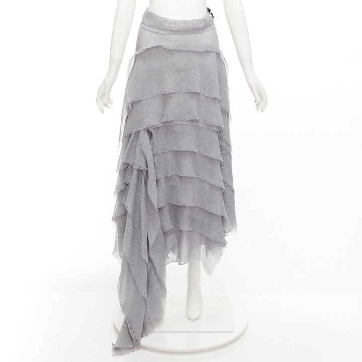 MATICEVSKI 2018 Winning grey drape raw ruffle asymmetric tiered skirt AUS10 M