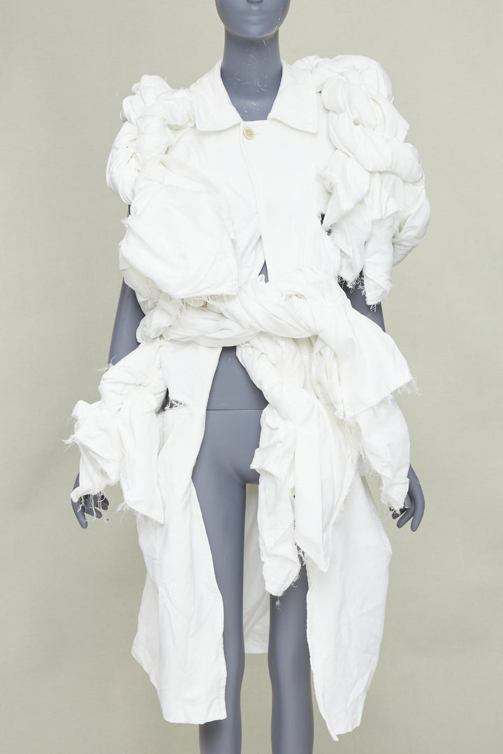 rare COMME DES GARCONS 2019 Runway white frayed cotton knotted bundle jacket XS