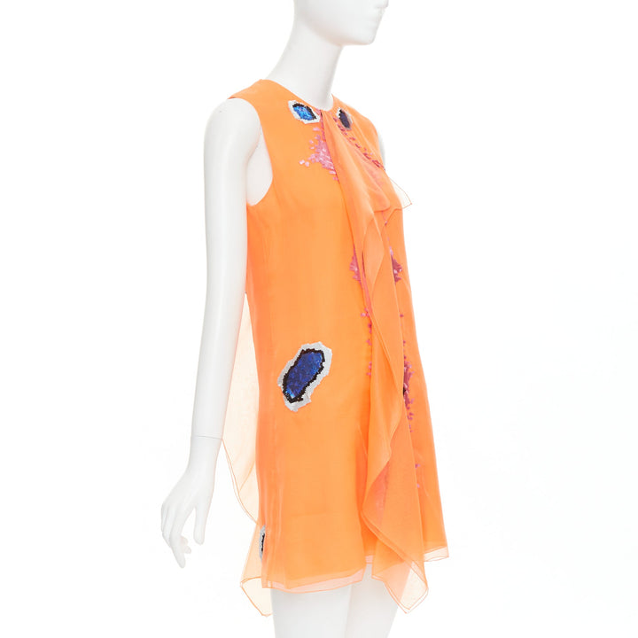CHRISTIAN DIOR Raf Simons 2013 Runway orange sequin ruffle dress FR38 M