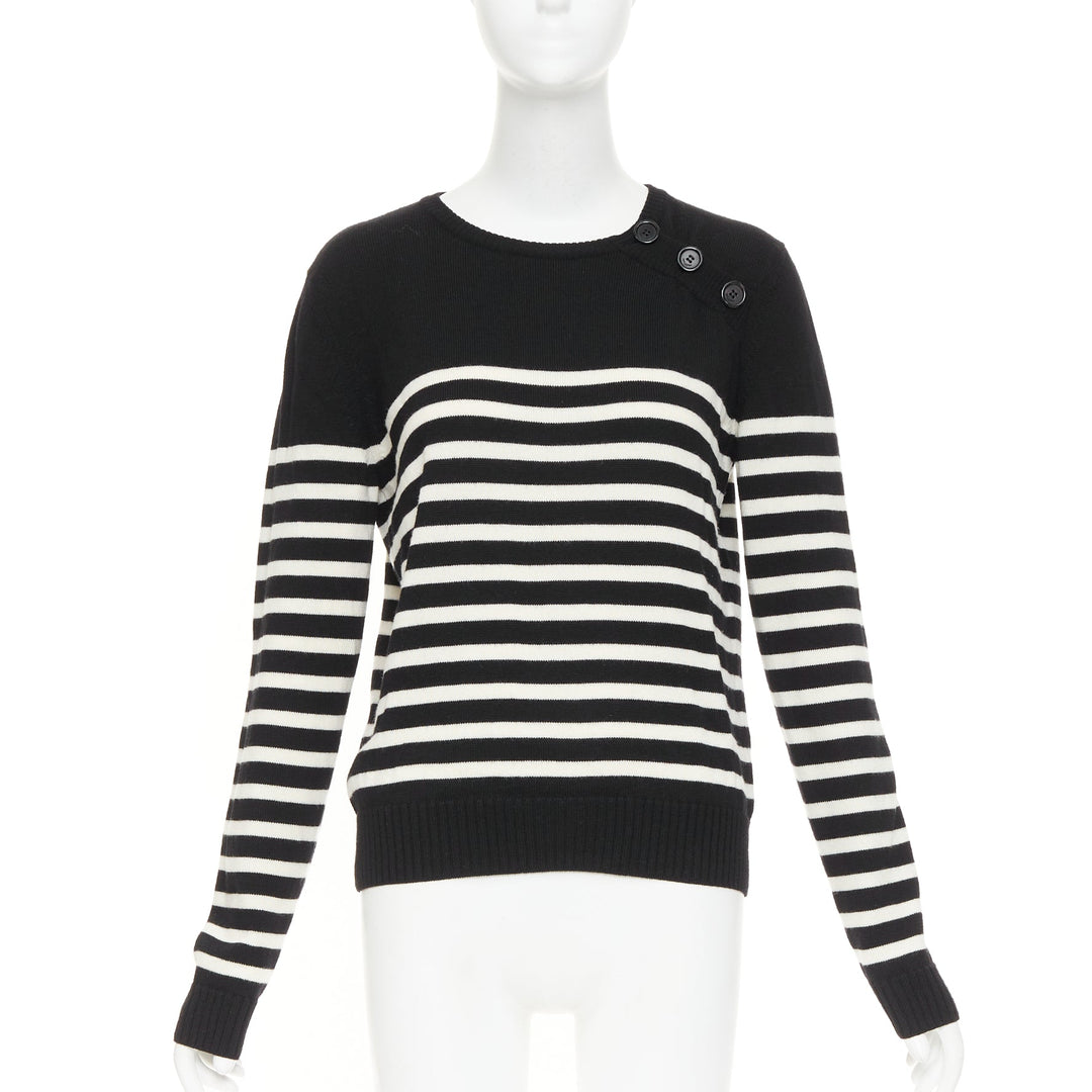 SAINT LAURENT 2017 black white nautical striped button sailor pullover sweater L