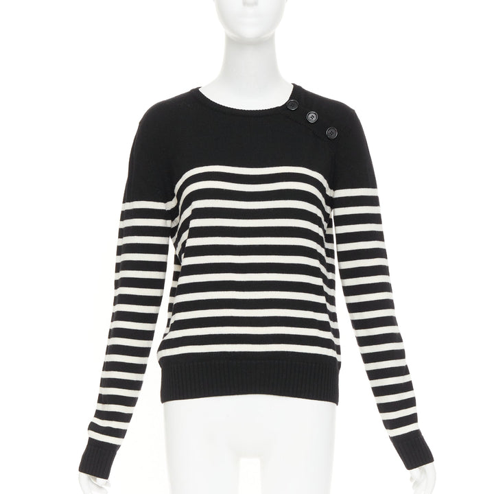 SAINT LAURENT 2017 black white nautical striped button sailor pullover sweater L