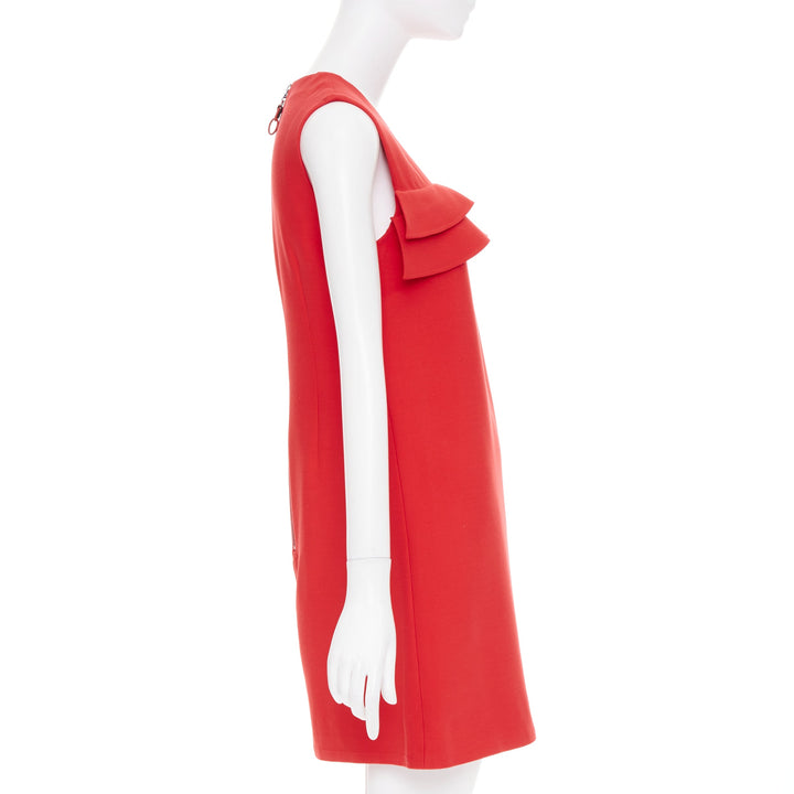 LOUIS VUITTON red ruffle sleeveless viscose blend cocktail dress FR36 S