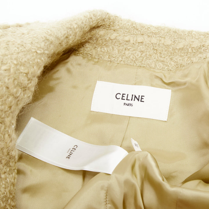 CELINE 2023 Chasseur Jacket beige mohair boucle military crop jacket FR38 M