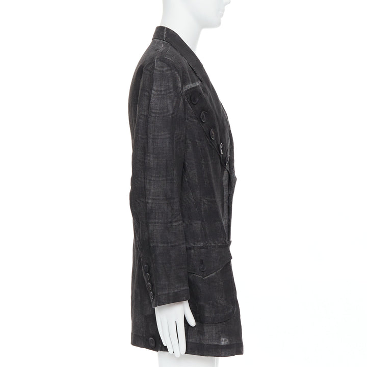 Male mannequin wearing Yohji Yamamoto Look 6 Spring Summer 2022 Runway Grey Linen Men Blazers in Size JP2 | Available at JHROP