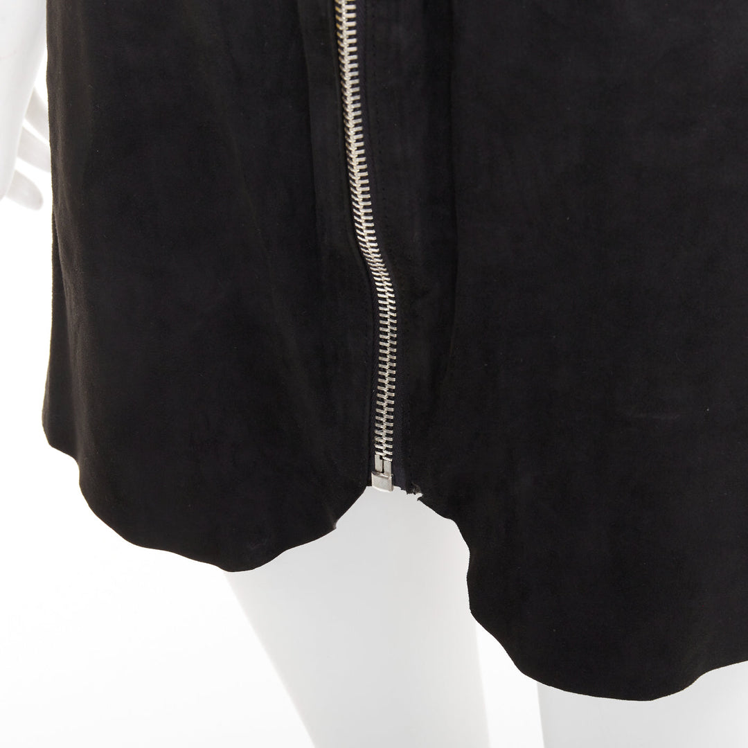 ACNE STUDIOS 2014 Mina black lamb suede leather zip front skirt FR34 XS