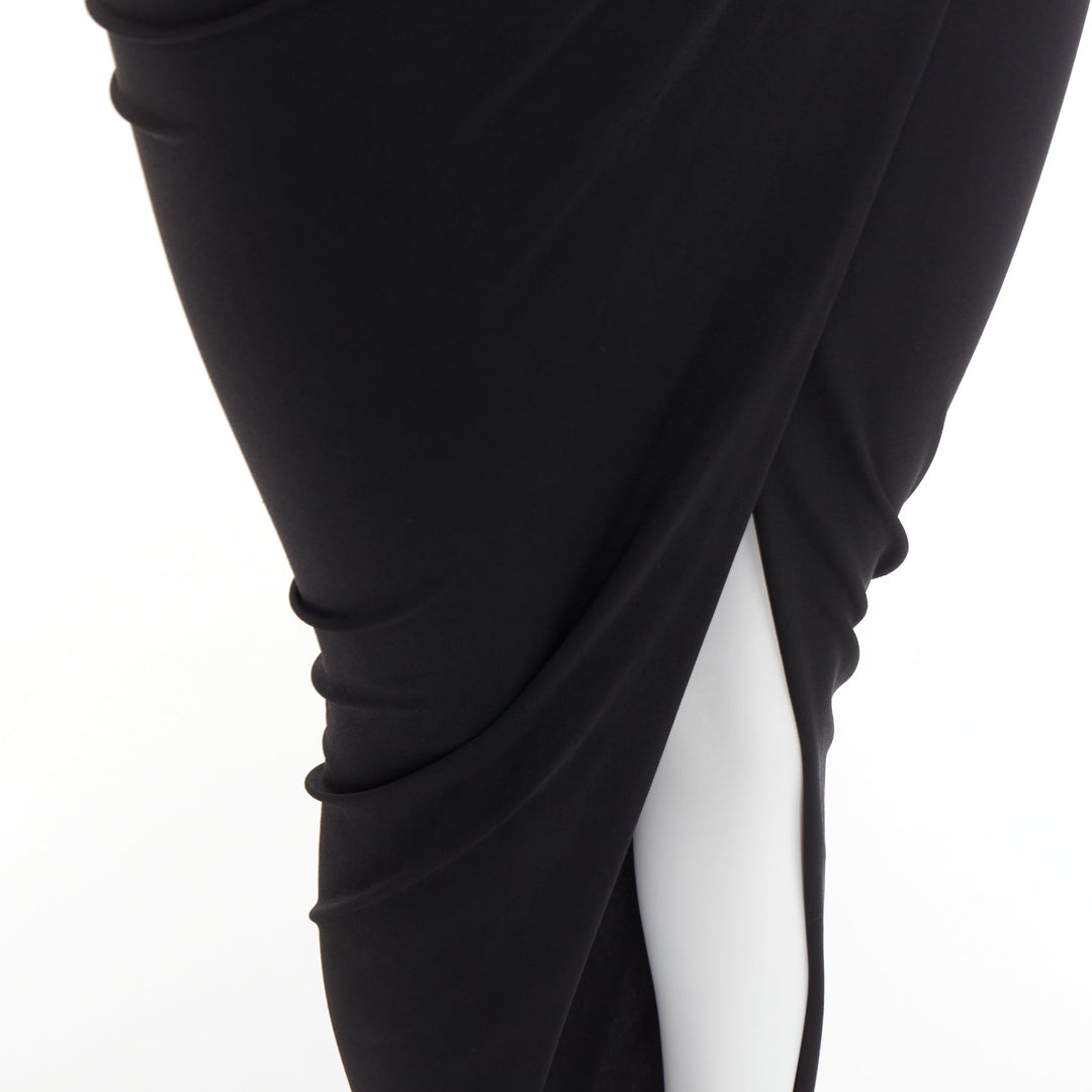 ALEXANDRE VAUTHIER black silver rhinestone jewel crystal plunge wrap dress