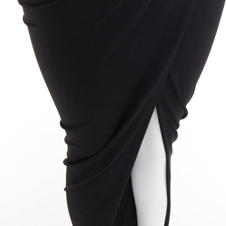 ALEXANDRE VAUTHIER black silver rhinestone jewel crystal plunge wrap dress