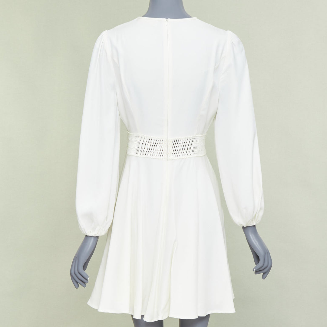 ZIMMERMANN off white viscose lattice waistband puff sleeve peasant dress Sz.1 S