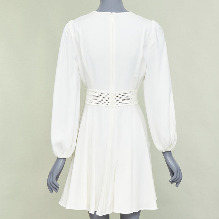 ZIMMERMANN off white viscose lattice waistband puff sleeve peasant dress Sz.1 S