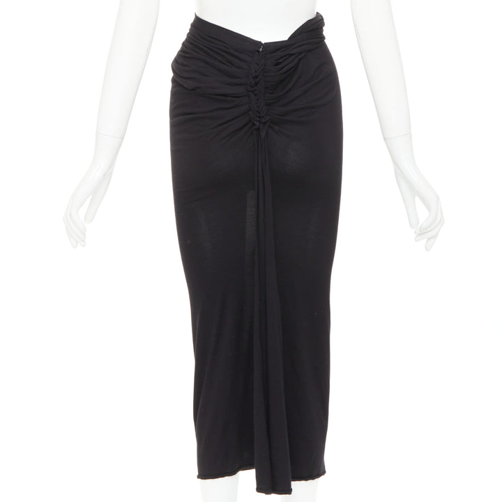 GIVENCHY black twist draped waist jersey high pencil midi skirt XS