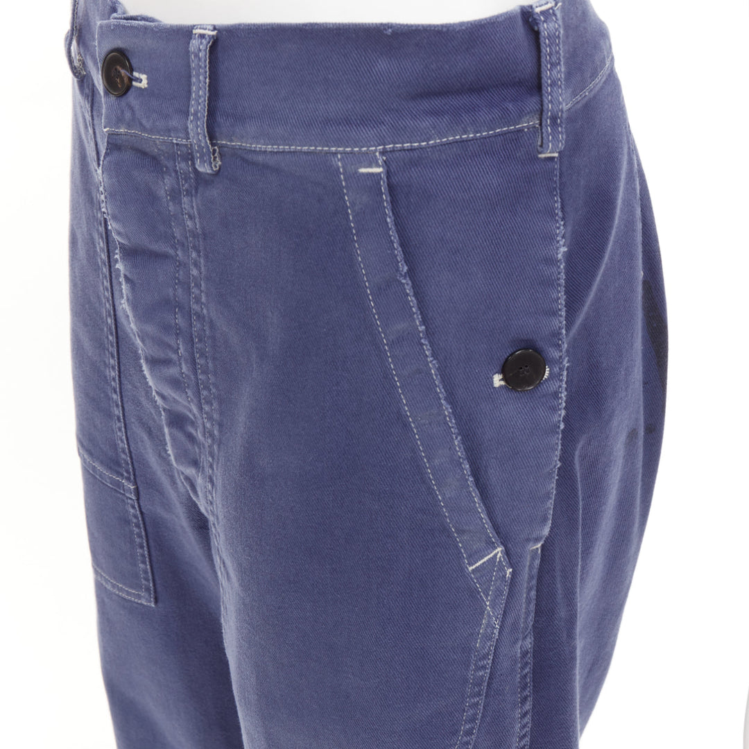 DIOR blue cotton whtie stitch palm print back utility cargo pants FR36 S