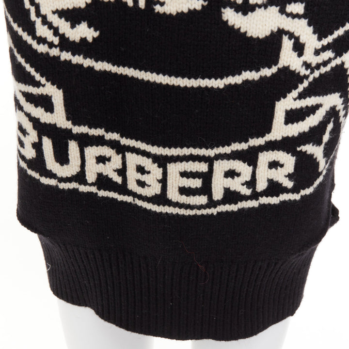 BURBERRY Nyla black cream merino wool cashmere logo intarsia cut out cardigan S