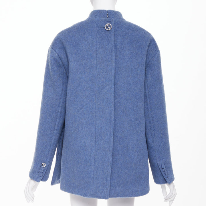 GUCCI 2024 Runway blue mohair wool back button open vent flared coat IT38 S