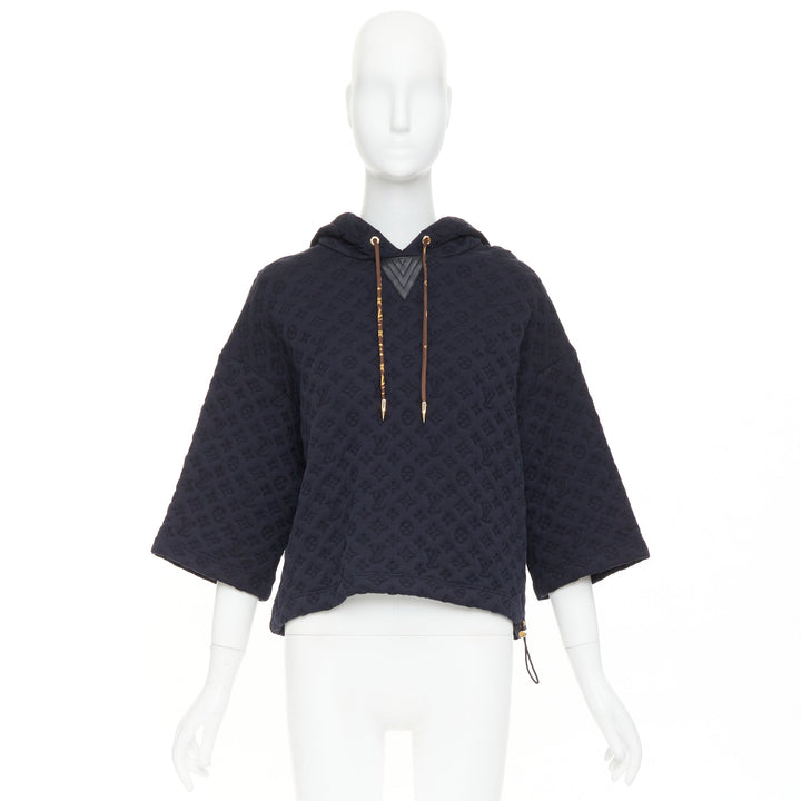 LOUIS VUITTON 2021 black  cotton 3D monogram jacquard short sleeve boxy hoodie