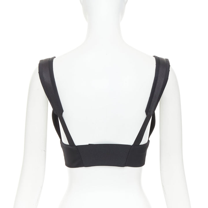 PRADA 2021 Re-Nylon Gabardine black logo buckle strap bralette crop top IT38 XS