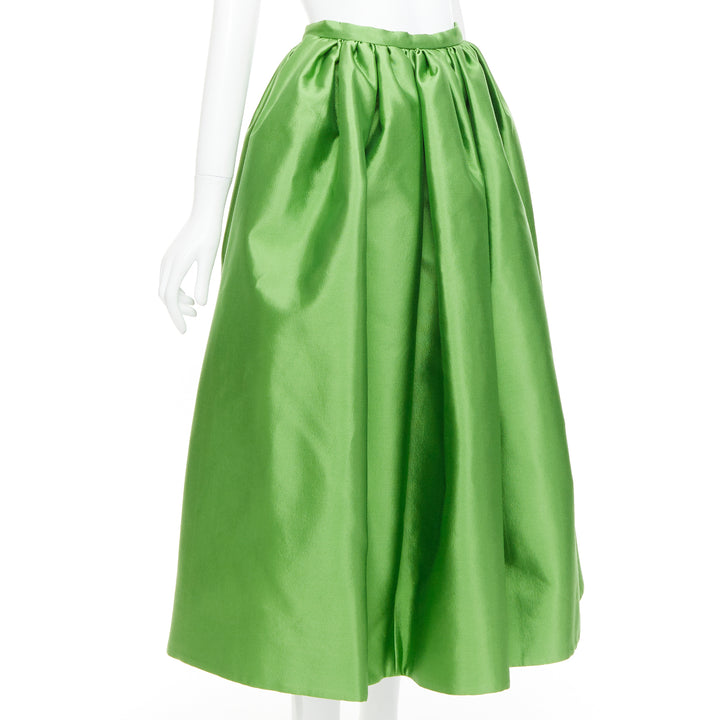 PRADA 2022 Kelly Green duchesse silk wool evening full midi skirt IT40 M