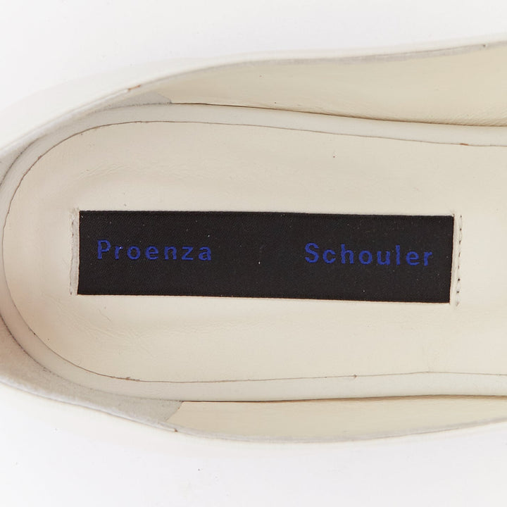 PROENZA SCHOULER white smooth leather signature silver embellishment flats EU39